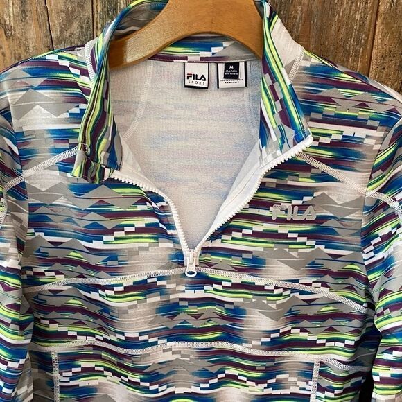 Fila Sport M Women’s Teal Gray Aztec 1/4 Zip Workout Yoga Exercise Jacket - Picture 9 of 9